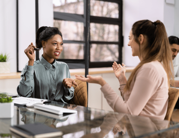 Two women talking