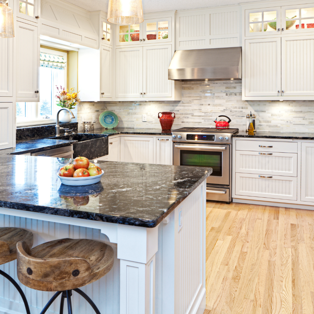 White kitchen with black counter